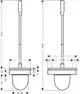 Toilettenbürstenhalter mit Wandmontage in Chromoptik. Abgebildet sind Maße und Konstruktionsdetails des Produkts der Marke AXOR.